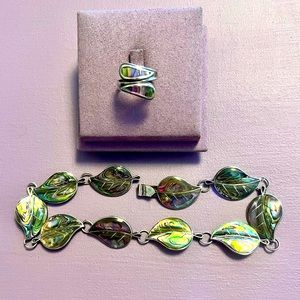 Vintage Mexico Sterling Silver Abalone Choker and Ring Set